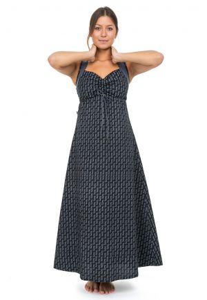 Robe longue boheme imprime ethnique babacool bleus Delya