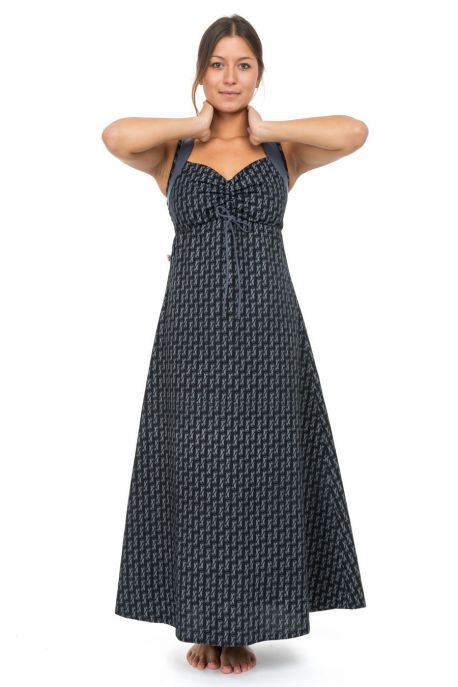 Robe longue boheme imprime ethnique babacool bleus Delya