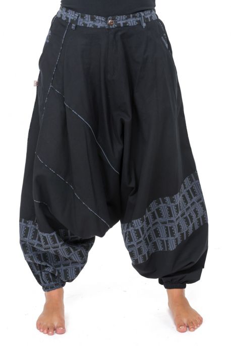 Sarouel homme ethnique noir kaki Nehuda
