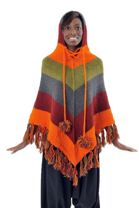 Poncho pure laine douce du Nepal multicolore