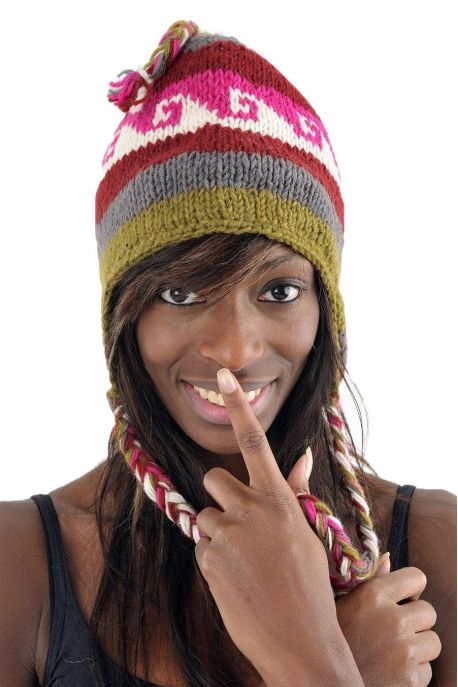 Bonnet pure laine douce du Nepal multicolore