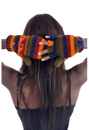 Gants 100% laine douce doublés polaire multicolores