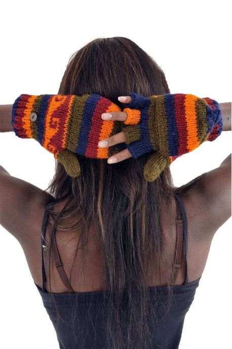 Gants 100% laine douce doublés polaire multicolores