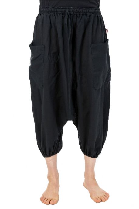Sarouel pantacourt grande taille coton leger noir uni