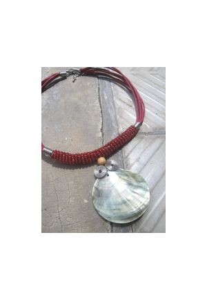 CO609 collier nacre spiral metal fils et perles de verre