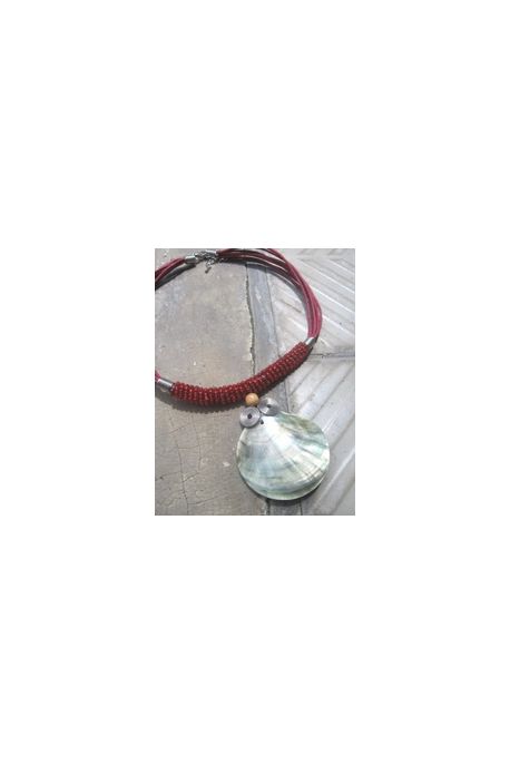 CO609 collier nacre spiral metal fils et perles de verre