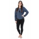 Veste style blouson teddy urban chic blue denim et jersey noir