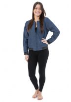 Veste style blouson teddy urban chic blue denim et jersey noir