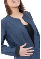Veste style blouson teddy urban chic blue denim et jersey noir