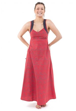 Robe ethnique longue rouge gris bretelles dos originales Sytalee