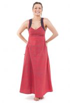 Robe ethnique longue rouge gris bretelles dos originales Sytalee