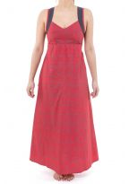 Robe ethnique longue rouge gris bretelles dos originales Sytalee