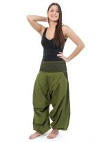Pantalon sarwel mixte ethnique kaki imprime retro Nadehu