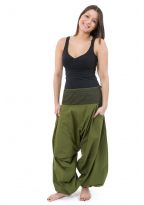 Pantalon sarwel mixte ethnique kaki imprime retro Nadehu