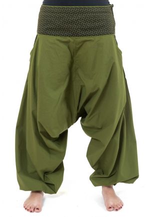 Pantalon sarwel mixte ethnique kaki imprime retro Nadehu