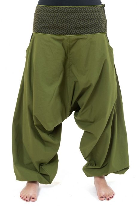 Pantalon sarwel mixte ethnique kaki imprime retro Nadehu