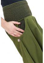 Pantalon sarwel mixte ethnique kaki imprime retro Nadehu