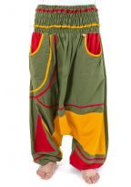 Sarouel elastique grande taille reggae babacool vert jaune rouge