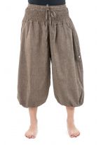 Pantacourt sarouel smocks coton chanvre fonce Hindou