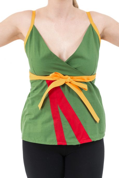 Top decollete V rouge jaune vert coton leger Summer style
