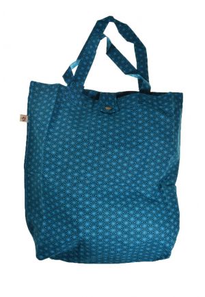 Sac tote bag coton imprimé ethnic hoshi bleu vert