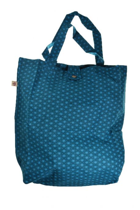 Sac tote bag coton imprimé ethnic hoshi bleu vert