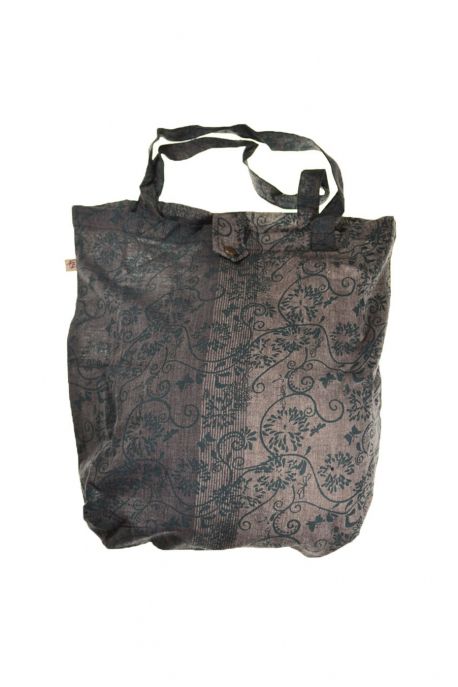 Sac tote bag coton imprimé ethnic babachic gris noir