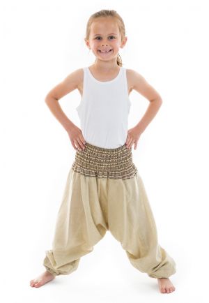 Pantalon enfant aladin ete creme chanvre Mini Ganesh