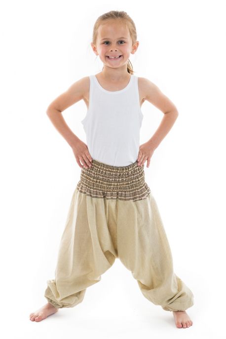 Pantalon enfant aladin ete creme chanvre Mini Ganesh