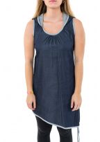 Tunique robe courte jean denim sans manche capuche de lutin Gina