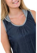 Tunique robe courte jean denim sans manche capuche de lutin Gina
