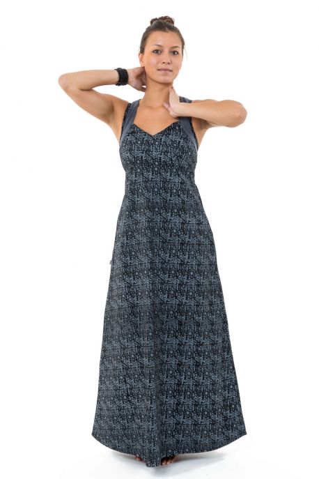 Robe longue originale princesse ethnique noir gris Alyna