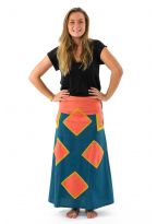Jupe longue bleu petrole rose corail moutarde Ozanj