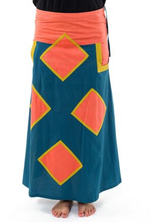 Jupe longue bleu petrole rose corail moutarde Ozanj