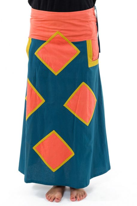 Jupe longue bleu petrole rose corail moutarde Ozanj