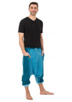 Sarouel pantacourt babacool homme pur coton leger bleu zen