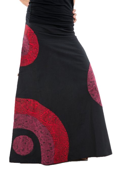 Jupe longue psychedelic nepali dream noir rouge hiver