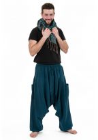 Pantalon sarwal zen Nepal homme femme coton leger bleu petrole