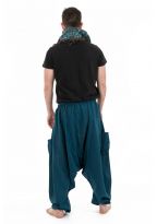 Pantalon sarwal zen Nepal homme femme coton leger bleu petrole