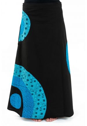 Jupe longue etnique original blue squares Patanjali zoom avant