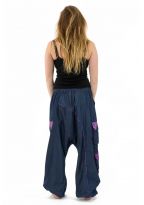 Sarouel baggy femme urban ethnic blue jean denim et violet Sikha