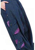 Sarouel baggy femme urban ethnic blue jean denim et violet Sikha