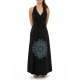 Robe longue dos nu mandala print noir gris Jeanne