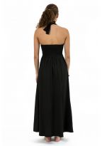 Robe longue dos nu mandala print noir gris Jeanne