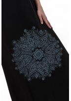 Robe longue dos nu mandala print noir gris Jeanne