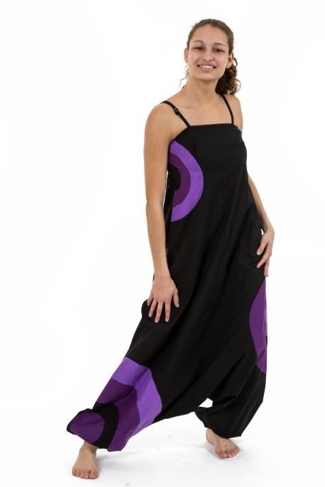 Combinaison sarouel femme coton doux noir violet mauve Halo