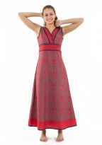 Robe longue ethnique chic rouge gris Alycia