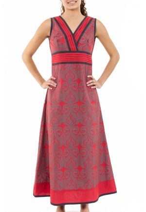Robe longue ethnique chic rouge gris Alycia