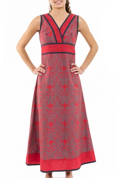 Robe longue ethnique chic rouge gris Alycia