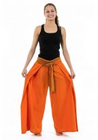 Pantalon ethnique leger ceinture sari brillant orange Orih